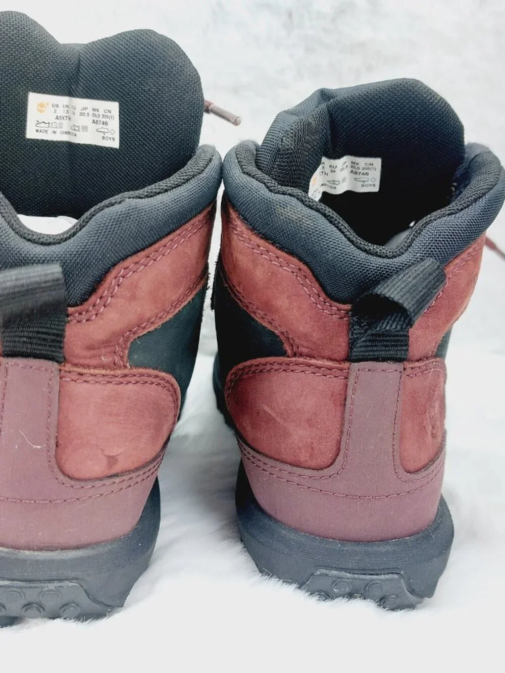 Set Of 2 Timberland Merrell Boy's Gray Burgundy Ankle Winter Snow Boots Size 2